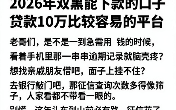 2026年双黑能下款的口子,细致阐述五个贷款10万比较容易的平台