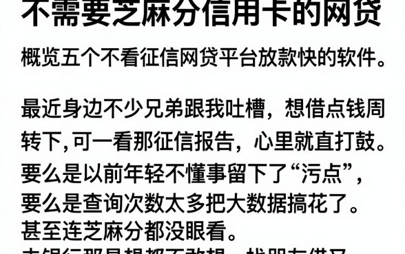 不需要芝麻分信用卡的网贷，概览五个不看征信网贷平台放款快的软件