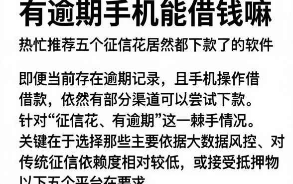 有逾期手机能借钱嘛,热忱推荐五个征信花居然都下款了的软件