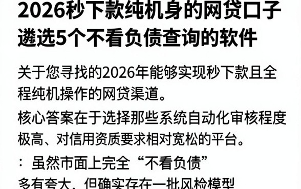 2026秒下款纯机身的网贷口子,遴选5个不看负债查询的软件