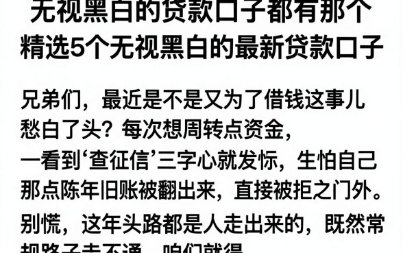 无视黑白的贷款口子都有那个，精选5个无视黑白的最新贷款口子