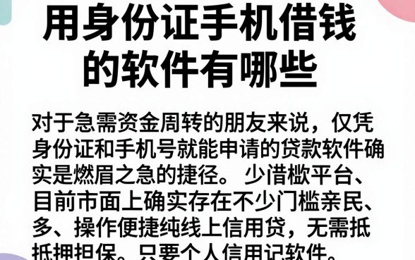 用身份证手机借钱的软件有哪些，梳理5个简单容易贷款软件