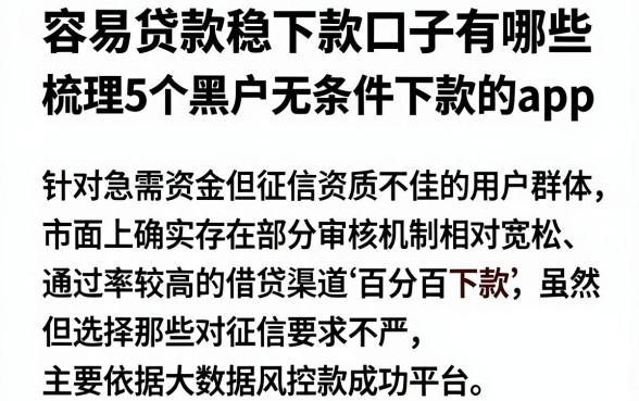 容易贷款稳下款口子有哪些,梳理5个黑户无条件下款的app