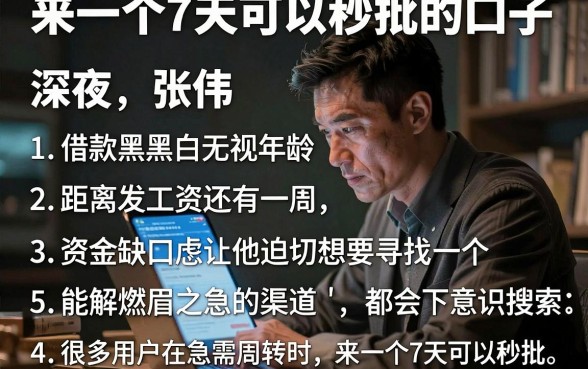 来一个7天可以秒批的口子，详细阐述五个借款无视黑白无视年龄100%秒过app