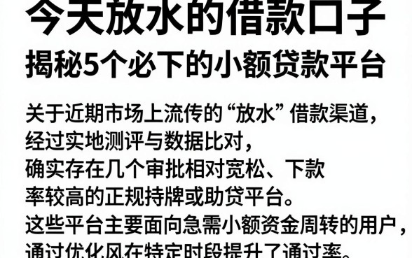 今天放水的借款口子,揭秘5个必下的小额贷款平台