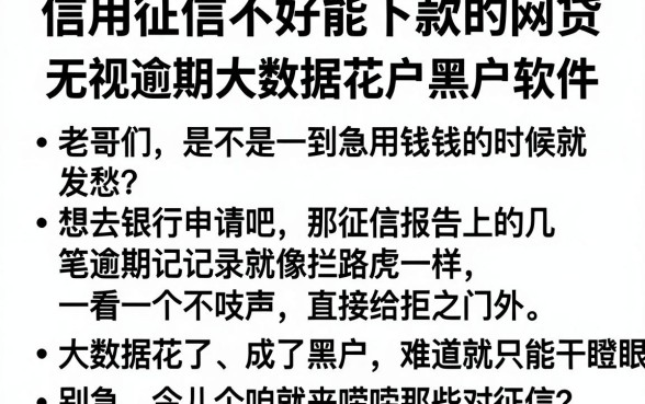 信用征信不好能下款的网贷，整理5个无视逾期大数据花户黑户软件