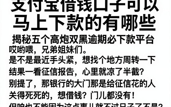 支付宝借钱口子可以马上下款的有哪些,揭秘五个高炮双黑逾期必下款平台