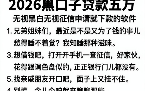 2026黑口子贷款五万,罗列五个无视黑白无视征信申请就下款的软件