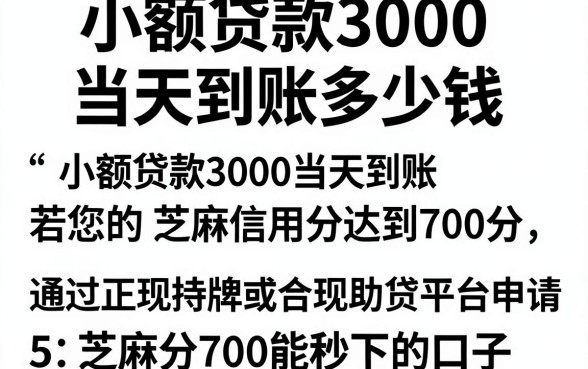 小额贷款3000当天到账多少钱，归纳5个芝麻分700能秒下的口子
