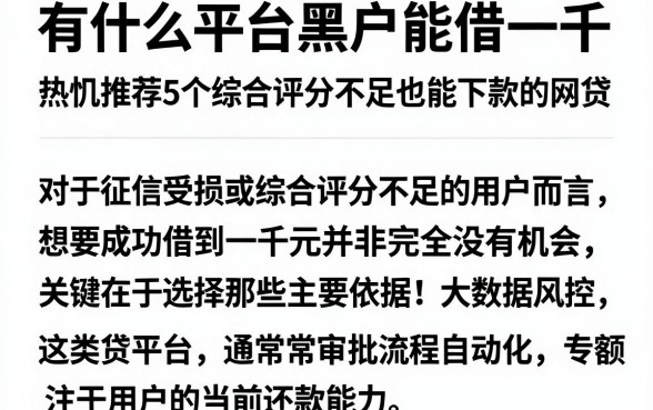 有什么平台黑户能借一千,热忱推荐5个综合评分不足也能下款的网贷