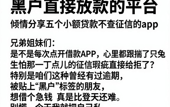 黑户直接放款的平台,倾情分享五个小额贷款不查征信的app