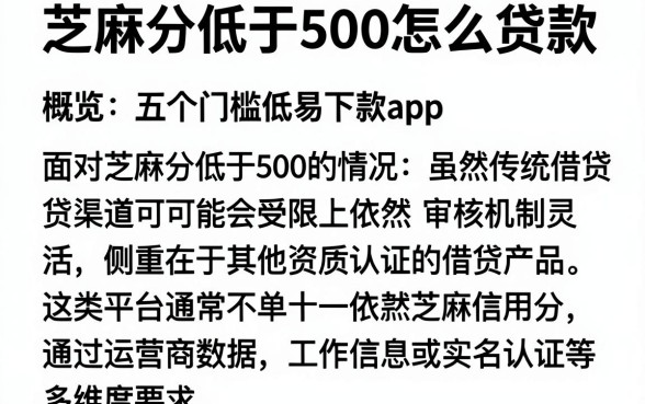 芝麻分低于500怎么贷款,概览五个门槛低易下款app