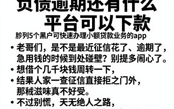 负债逾期还有什么平台可以下款，胪列5个黑户可快速办理小额贷款业务的app