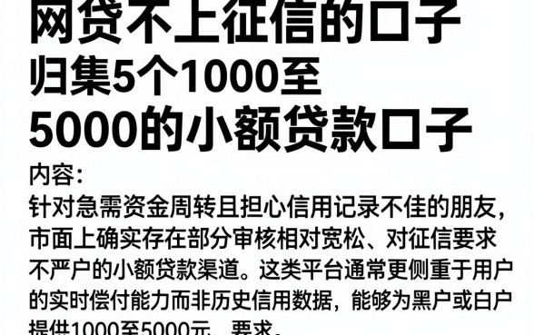 网贷不上征信的口子无视黑白,归集5个1000至5000的小额贷款口子