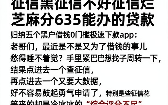 征信黑征信不好征信烂芝麻分635能办的贷款,归纳五个黑户借钱0门槛极速下款app