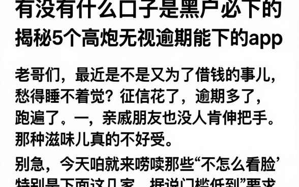 有没有什么口子是黑户必下的,揭秘5个高炮无视逾期能下的app