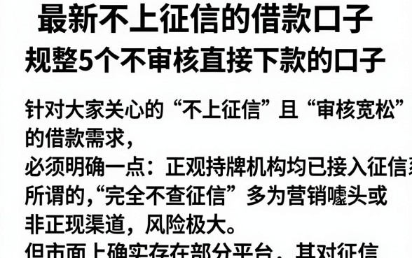 最新不上征信的借款口子，规整5个不审核直接下款的口子
