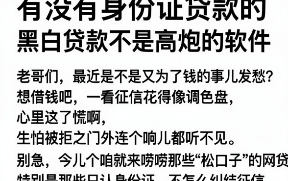 有没有身份证贷款的,详细阐述五个黑白贷款不是高炮的软件