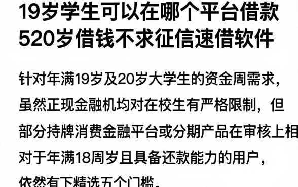 19岁学生可以在哪个平台借款，陈列5个20岁借钱不求征信速借软件