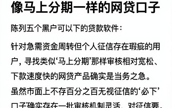 像马上分期一样的网贷口子，陈列五个黑户可以下的贷款软件