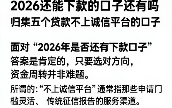 2026还能下款的口子还有吗，归集五个贷款不上诚信平台的口子