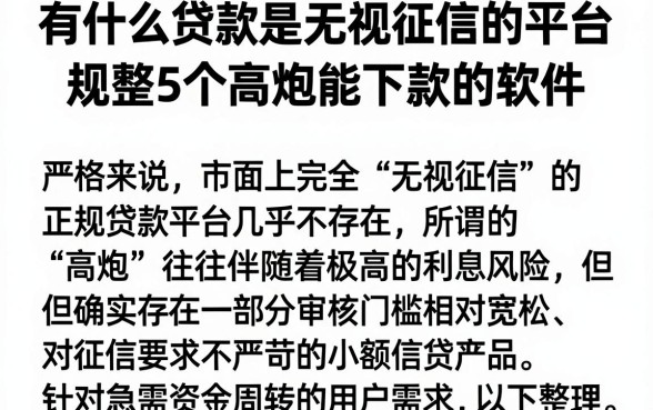 有什么贷款是无视征信的平台,规整5个高炮能下款的软件