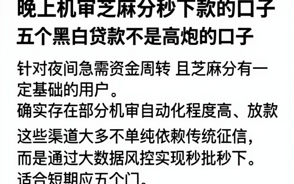 晚上机审芝麻分秒下款的口子,归纳五个黑白贷款不是高炮的口子