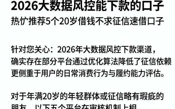 2026大数据风控能下款的口子,热忱推荐5个20岁借钱不求征信速借口子