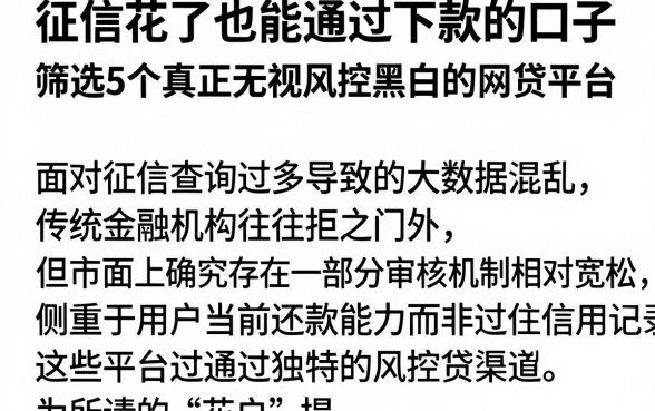 征信花了也能通过下款的口子,筛选5个真正无视风控黑白的网贷平台
