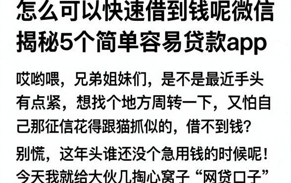 怎么可以快速借到钱呢微信,揭秘5个简单容易贷款app