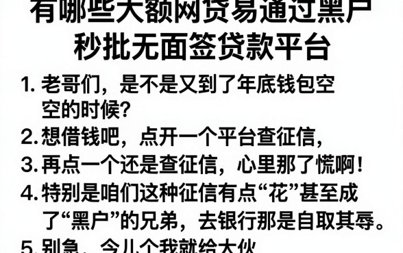 有哪些大额网贷易通过黑户,条列5个秒批无面签贷款平台