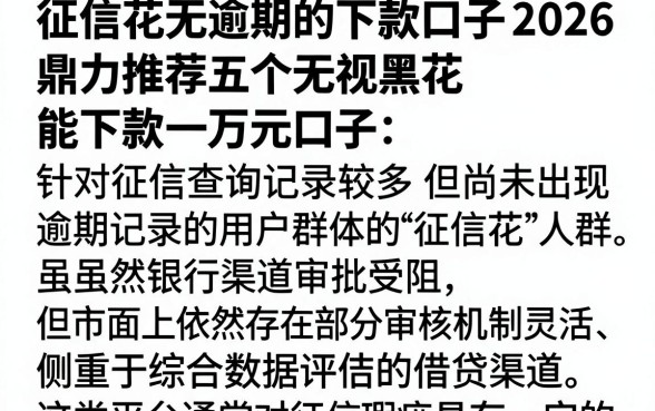 征信花无逾期的下款口子2026，鼎力推荐五个无视黑花能下款一万元口子