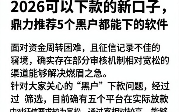 2026可以下款的新口子,鼎力推荐5个黑户都能下的软件