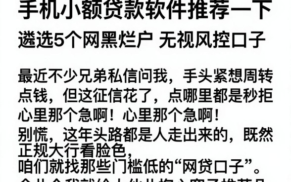 手机小额贷款软件推荐一下，遴选5个网黑烂户无视风控口子
