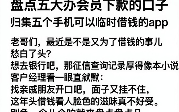 盘点五大办会员下款的口子，归集五个手机可以临时借钱的app