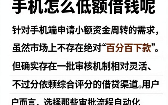 手机怎么低额借钱呢，规整五个不看综合评分的网贷百分百下款口子