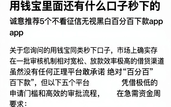 用钱宝里面还有什么口子秒下的，诚意推荐5个不看征信无视黑白百分百下款app