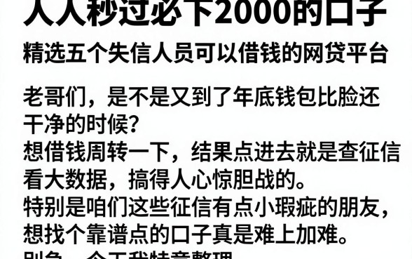 人人秒过必下2000的口子,精选五个失信人员可以借钱的网贷平台