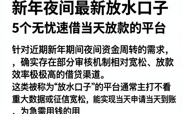 新年夜间最新放水口子,归纳5个无忧速借当天放款的平台