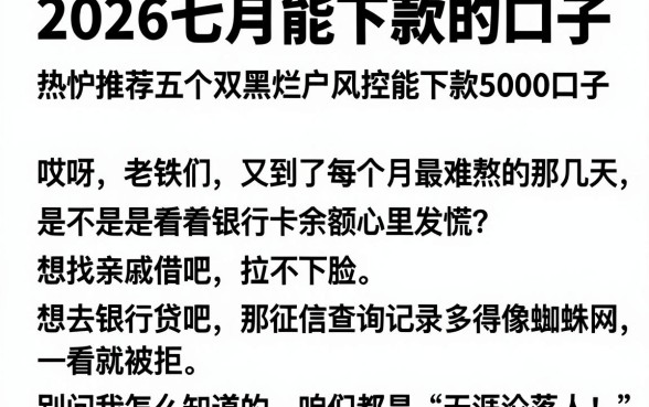2026七月能下款的口子,热忱推荐五个双黑烂户风控能下款5000口子