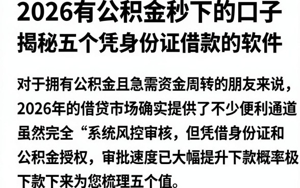 2026有公积金秒下的口子，揭秘五个凭身份证借款的软件