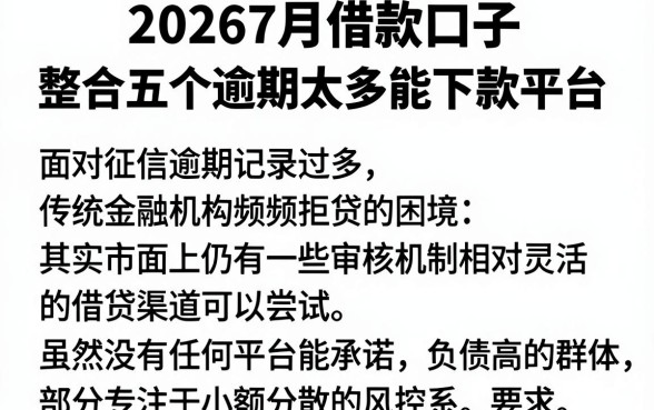 20267月借款口子，整合五个逾期太多能下款平台