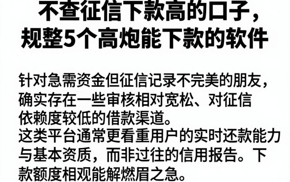不查征信下款高的口子，规整5个高炮能下款的软件