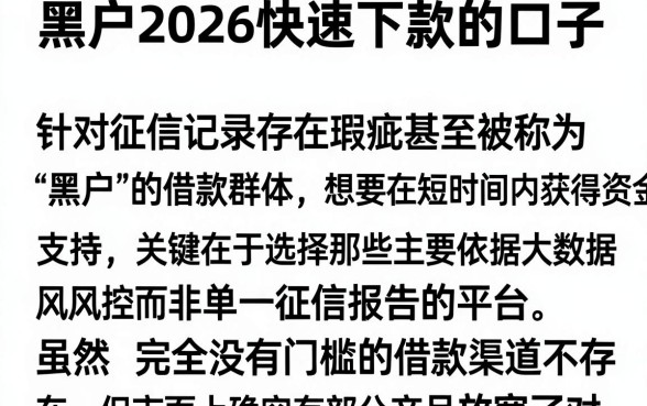 黑户2026快速下款的口子，详尽说明五个轻松借款无征信记录的软件