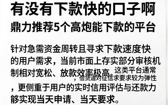 有没有下款快的口子啊，鼎力推荐5个高炮能下款的平台