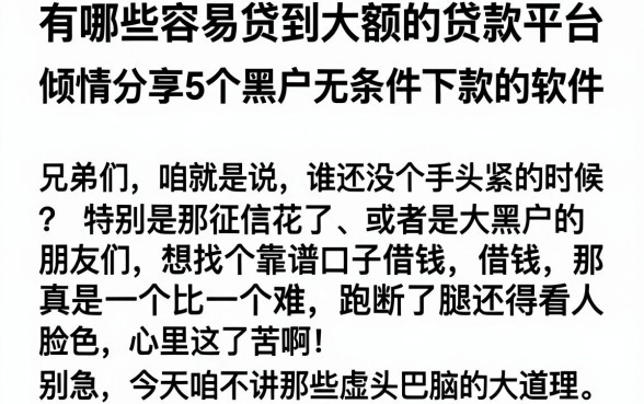 有哪些容易贷到大额的贷款平台,倾情分享5个黑户无条件下款的软件