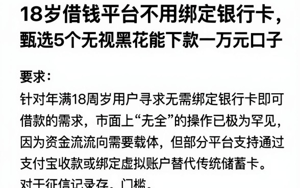 18岁借钱平台不用绑定银行卡,甄选5个无视黑花能下款一万元口子