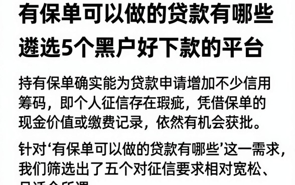 有保单可以做的贷款有哪些,遴选5个黑户好下款的平台