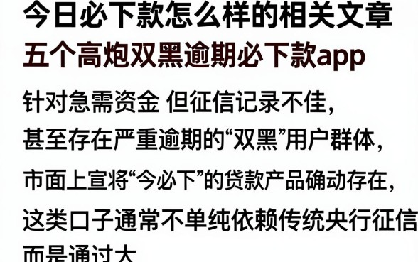 今日必下款怎么样的相关文章,理出五个高炮双黑逾期必下款app