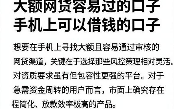 大额网贷容易过的口子,枚举五个手机上可以借钱的口子